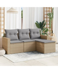 Salon de jardin avec coussins 4 pcs beige résine tressée | Mobilier & Déco