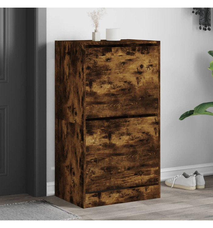 Armoire à chaussures 2 tiroirs rabattables chêne fumé | Mobilier & Déco