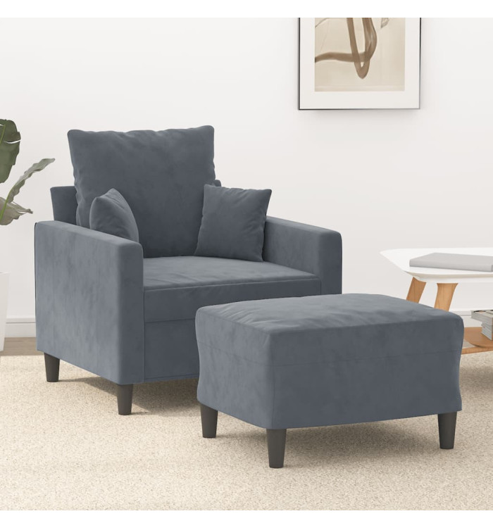 Fauteuil avec repose-pied Gris foncé 60 cm Velours | Mobilier & Déco