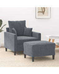 Fauteuil avec repose-pied Gris foncé 60 cm Velours | Mobilier & Déco