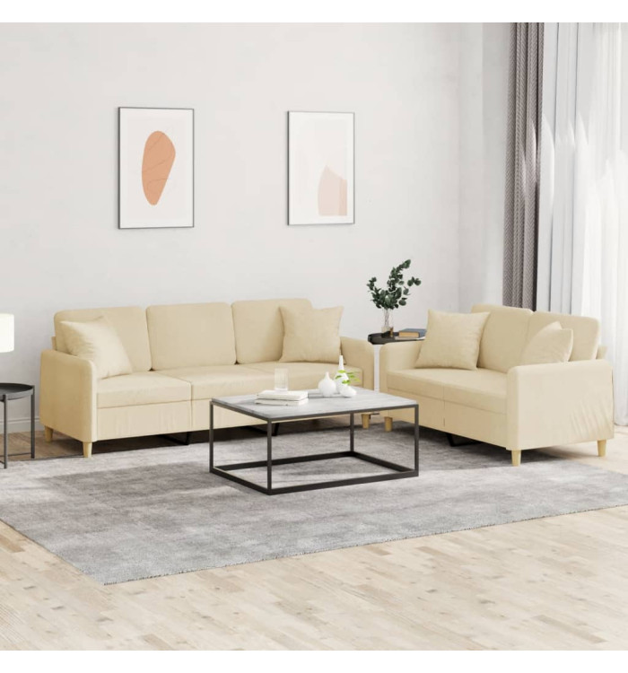 Ensemble de canapés 2 pcs avec coussins crème tissu | Mobilier & Déco