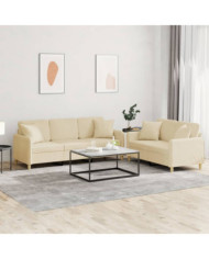 Ensemble de canapés 2 pcs avec coussins crème tissu | Mobilier & Déco