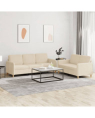 Ensemble de canapés 2 pcs avec coussins Crème Tissu | Mobilier & Déco