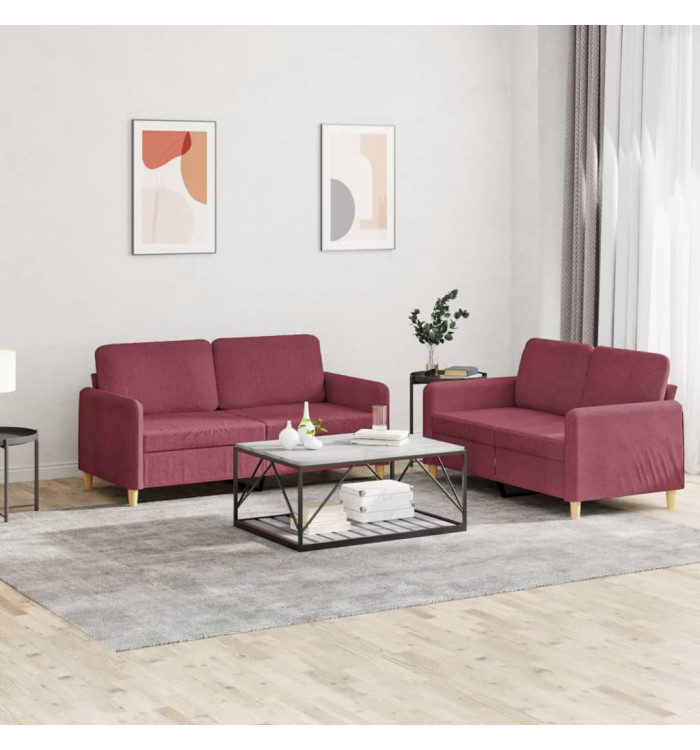 Ensemble de canapés 2 pcs avec coussins Rouge bordeaux Tissu | Mobilier & Déco