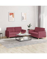 Ensemble de canapés 2 pcs avec coussins Rouge bordeaux Tissu | Mobilier & Déco