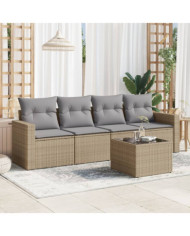 Salon de jardin avec coussins 5 pcs beige résine tressée | Mobilier & Déco