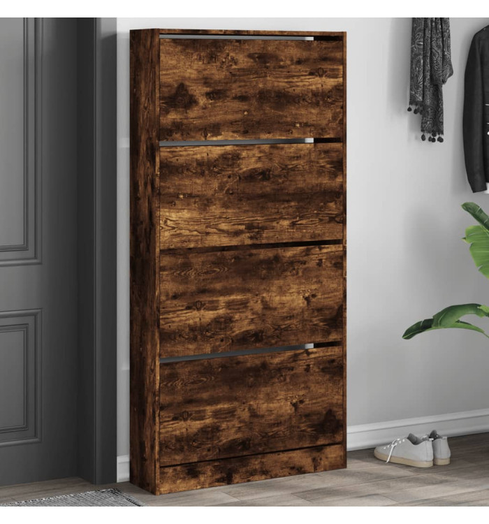 Armoire à chaussures 4 tiroirs rabattables chêne fumé | Mobilier & Déco