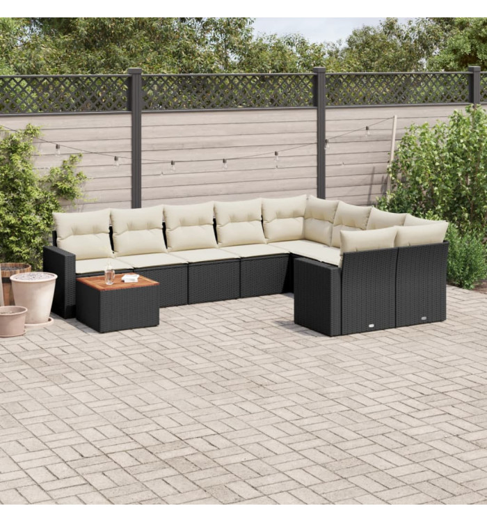 Salon de jardin 10 pcs avec coussins noir résine tressée | Mobilier & Déco