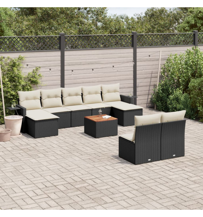 Salon de jardin 10 pcs avec coussins noir résine tressée | Mobilier & Déco