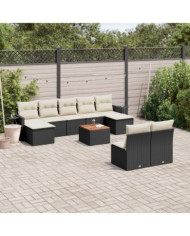 Salon de jardin 10 pcs avec coussins noir résine tressée | Mobilier & Déco