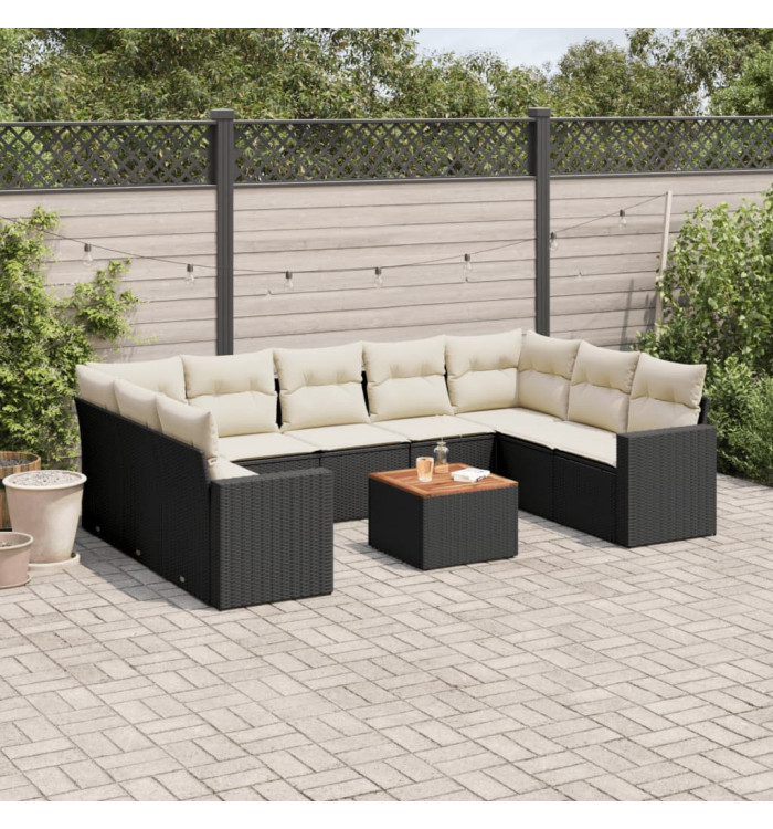 Salon de jardin 10 pcs avec coussins noir résine tressée | Mobilier & Déco