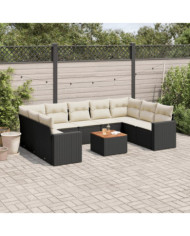 Salon de jardin 10 pcs avec coussins noir résine tressée | Mobilier & Déco