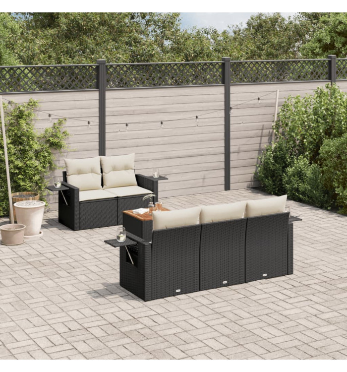 Salon de jardin 6 pcs avec coussins noir résine tressée | Mobilier & Déco