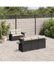 Salon de jardin 6 pcs avec coussins noir résine tressée | Mobilier & Déco