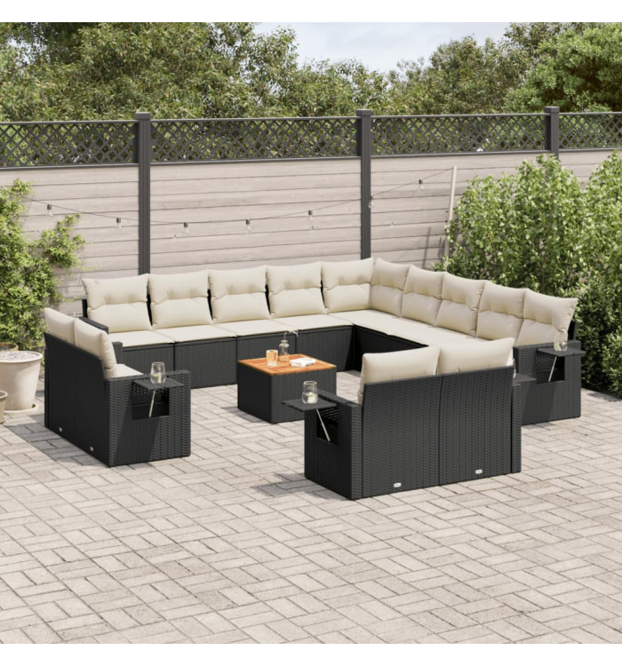 Salon de jardin avec coussins 14 pcs noir résine tressée | Mobilier & Déco