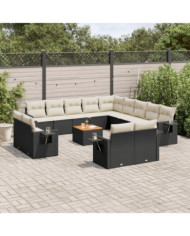 Salon de jardin avec coussins 14 pcs noir résine tressée | Mobilier & Déco
