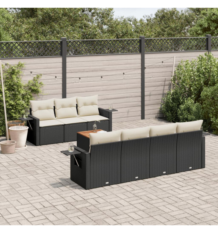 Salon de jardin 8 pcs avec coussins noir résine tressée | Mobilier & Déco