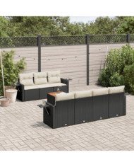 Salon de jardin 8 pcs avec coussins noir résine tressée | Mobilier & Déco
