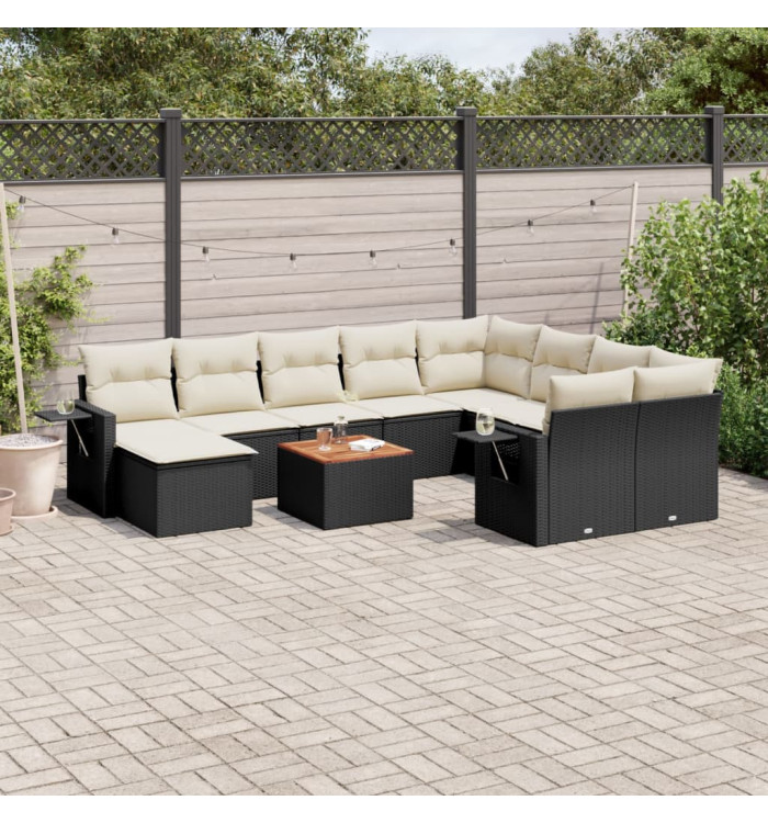 Salon de jardin 11 pcs avec coussins noir résine tressée | Mobilier & Déco