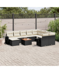 Salon de jardin 11 pcs avec coussins noir résine tressée | Mobilier & Déco