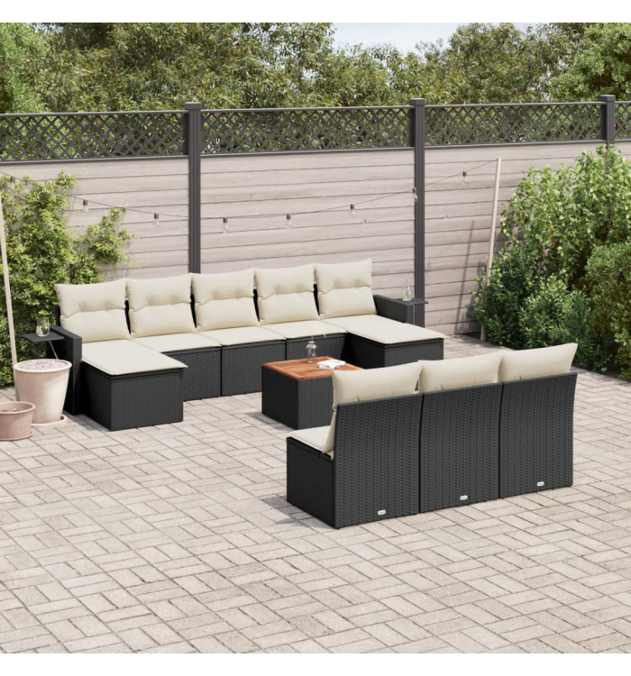 Salon de jardin 11 pcs avec coussins noir résine tressée | Mobilier & Déco