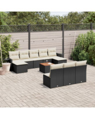 Salon de jardin 11 pcs avec coussins noir résine tressée | Mobilier & Déco