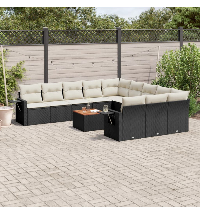Salon de jardin 12 pcs avec coussins noir résine tressée | Mobilier & Déco