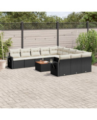 Salon de jardin 12 pcs avec coussins noir résine tressée | Mobilier & Déco