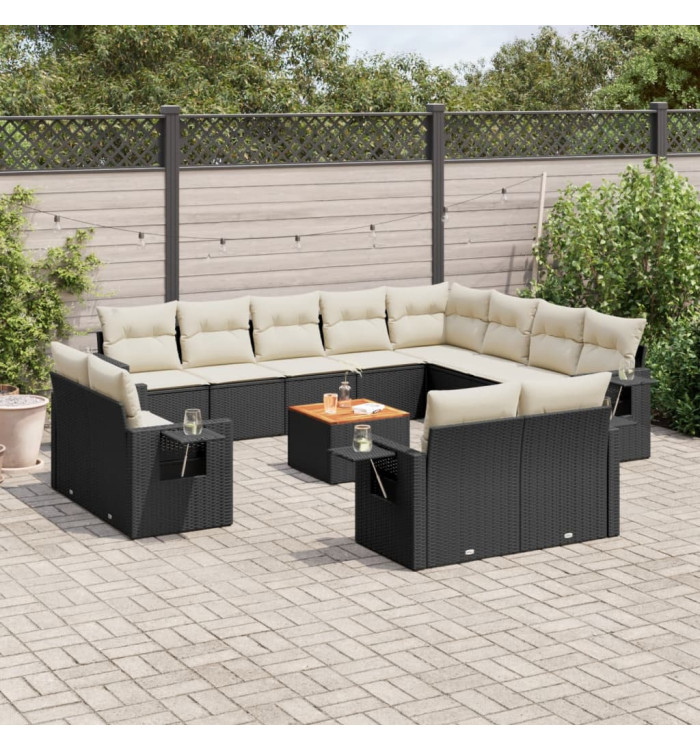 Salon de jardin avec coussins 13 pcs noir résine tressée | Mobilier & Déco