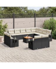 Salon de jardin avec coussins 13 pcs noir résine tressée | Mobilier & Déco