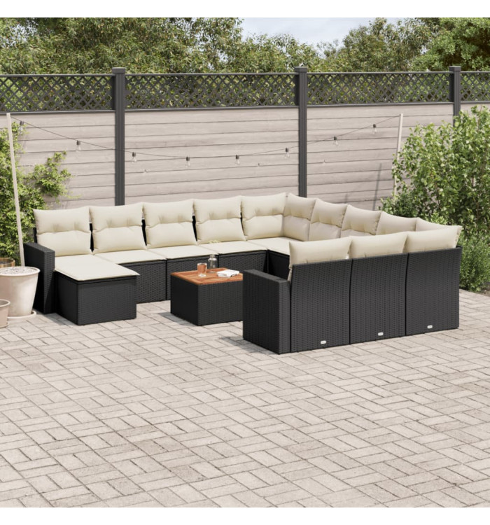 Salon de jardin avec coussins 13 pcs noir résine tressée | Mobilier & Déco
