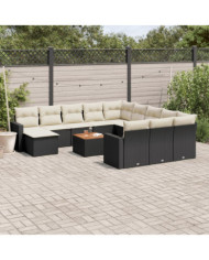 Salon de jardin avec coussins 13 pcs noir résine tressée | Mobilier & Déco
