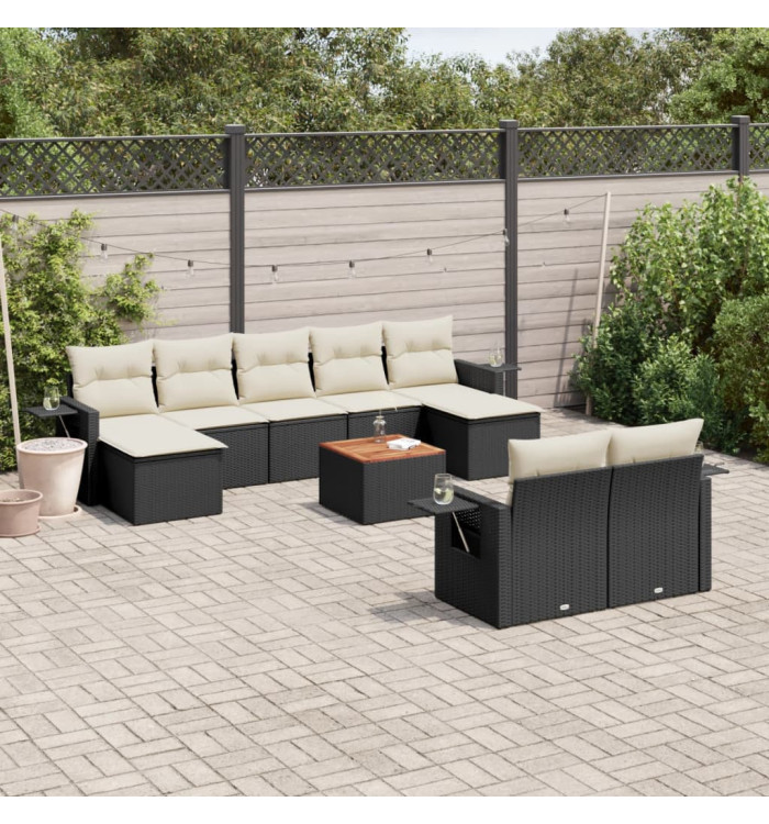 Salon de jardin 10 pcs avec coussins noir résine tressée | Mobilier & Déco