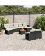 Salon de jardin 10 pcs avec coussins noir résine tressée | Mobilier & Déco