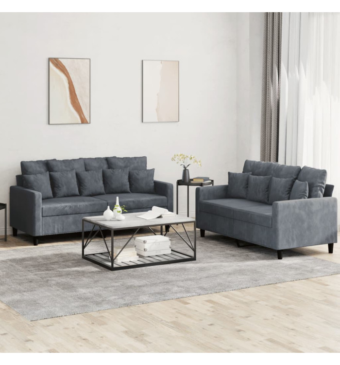 Ensemble de canapés 2 pcs avec coussins Gris foncé Velours | Mobilier & Déco