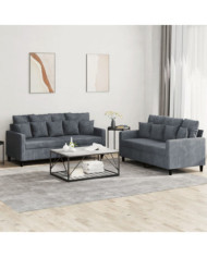 Ensemble de canapés 2 pcs avec coussins Gris foncé Velours | Mobilier & Déco