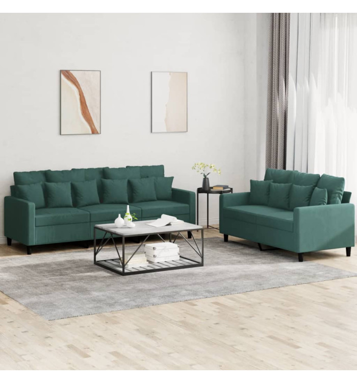 Ensemble de canapés 2 pcs avec coussins Vert foncé Velours | Mobilier & Déco