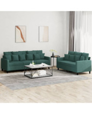 Ensemble de canapés 2 pcs avec coussins Vert foncé Velours | Mobilier & Déco