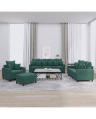 Ensemble de canapés 4 pcs avec coussins Vert foncé Velours | Mobilier & Déco