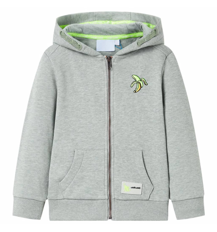 Sweat à capuche et zip pour enfants mélange kaki clair 140 | Mobilier & Déco