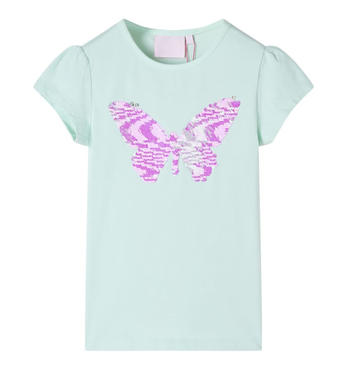 T-shirt pour enfants à mancherons menthe clair 128 | Mobilier & Déco