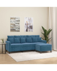 Canapé à 3 places avec repose-pieds Bleu 180 cm Velours | Mobilier & Déco