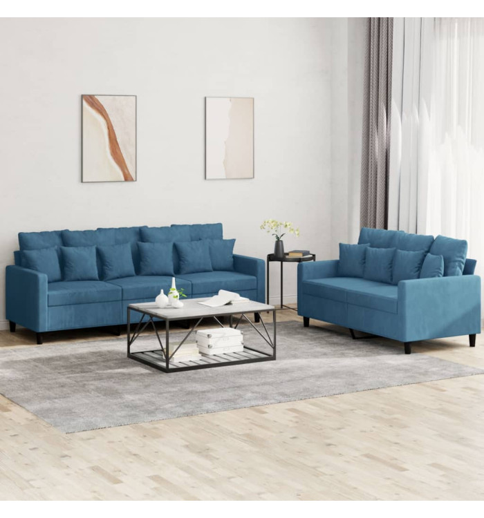 Ensemble de canapés 2 pcs avec coussins Bleu Velours | Mobilier & Déco