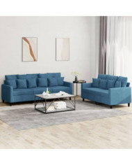 Ensemble de canapés 2 pcs avec coussins Bleu Velours | Mobilier & Déco