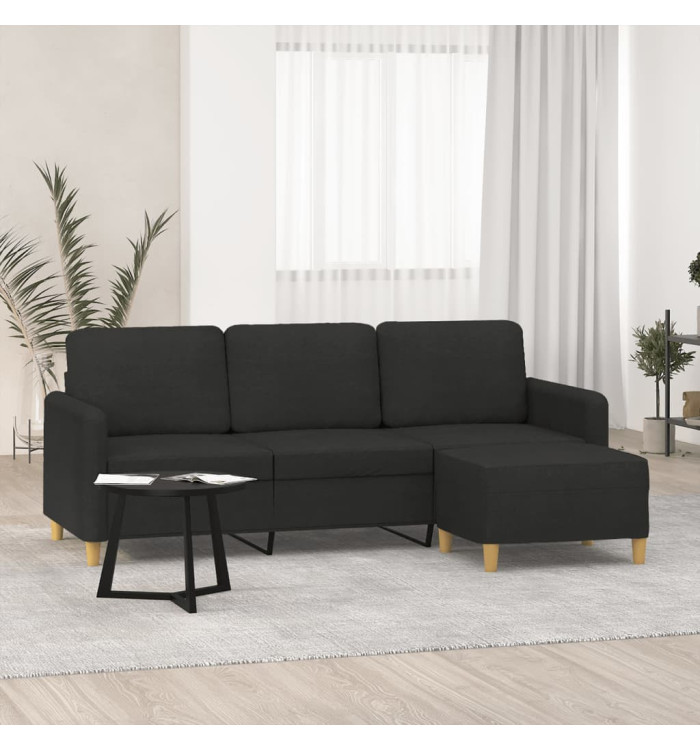 Canapé à 3 places avec repose-pieds Noir 180 cm Tissu | Mobilier & Déco