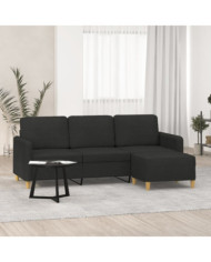 Canapé à 3 places avec repose-pieds Noir 180 cm Tissu | Mobilier & Déco
