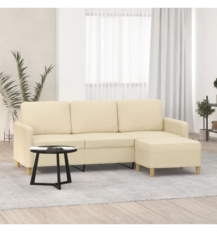 Canapé à 3 places avec repose-pieds Crème 180 cm Tissu | Mobilier & Déco