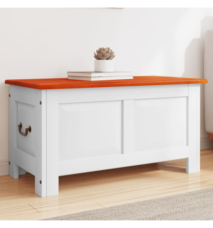 Coffre de rangement et couvercle marron et blanc bois d'acacia | Mobilier & Déco