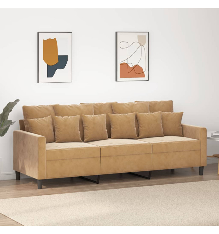 Canapé à 3 places Marron 180 cm Velours | Mobilier & Déco