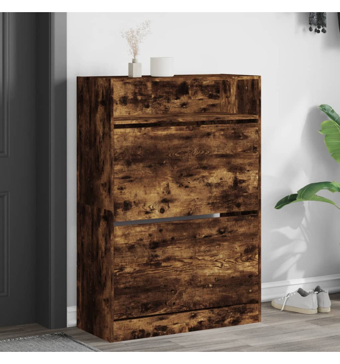 Armoire à chaussures 2 tiroirs rabattables chêne fumé | Mobilier & Déco